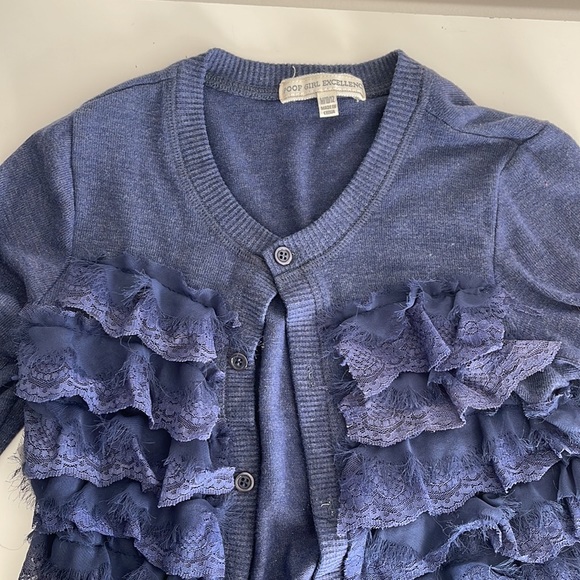 Poof Girl Excellence Button-up Sweater Navy Blue Girls 10/12 - Picture 3 of 4